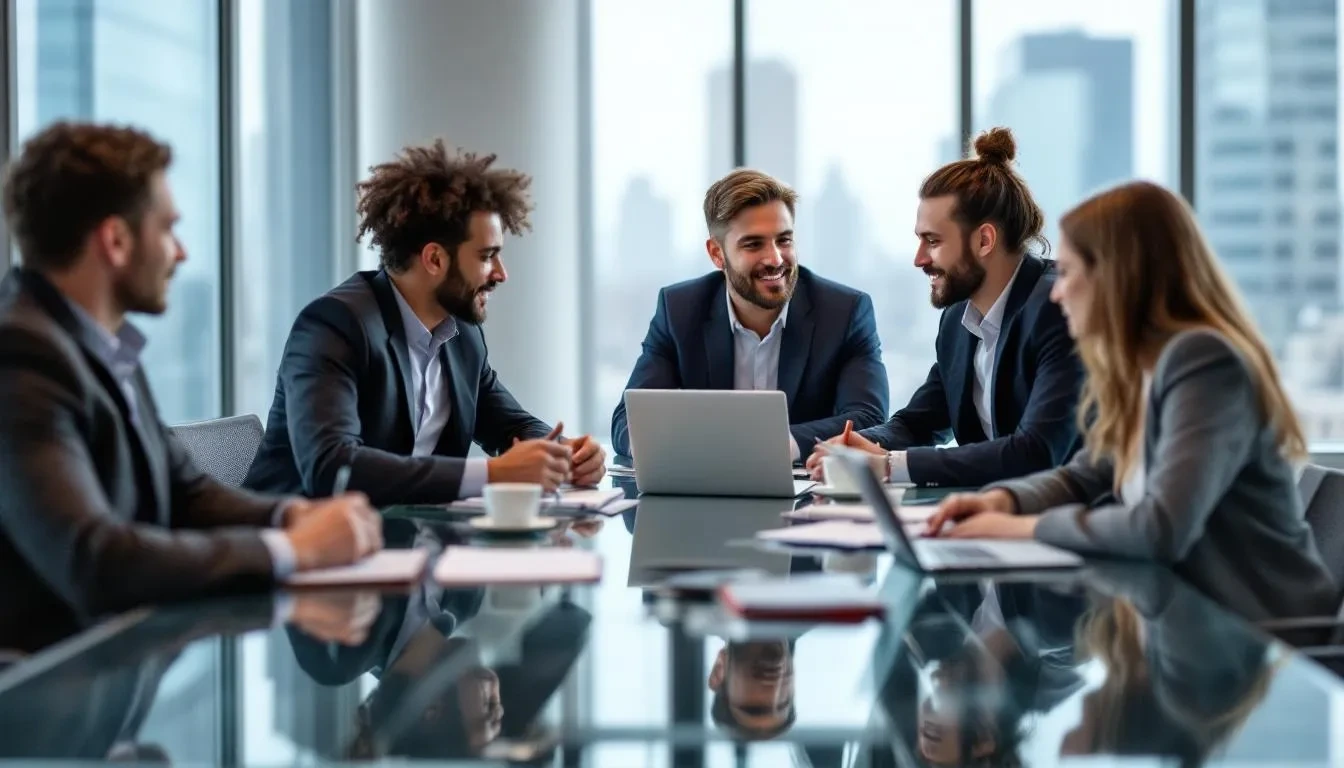 A diverse team is gathered around a conference table on a Monday morning, engaged in a discussion about flexible work policies aimed at achieving work-life balance. They are sharing ideas to enhance overall productivity while prioritizing employee well-being and reducing burnout in the workplace.